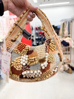 Hand-Beaded Shoulder Bag in Earthtones NWT